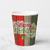 Dunkelrot-grünes Weathered-Holzplanken-Muster Pappbecher (Vorderseite)