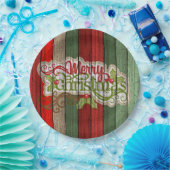 Dunkelrot-grünes Weathered-Holzplanken-Muster Pappteller (Party)