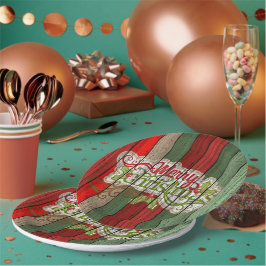 Dunkelrot-grünes Weathered-Holzplanken-Muster Pappteller