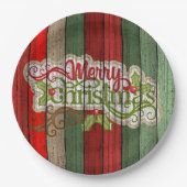 Dunkelrot-grünes Weathered-Holzplanken-Muster Pappteller (Vorderseite)