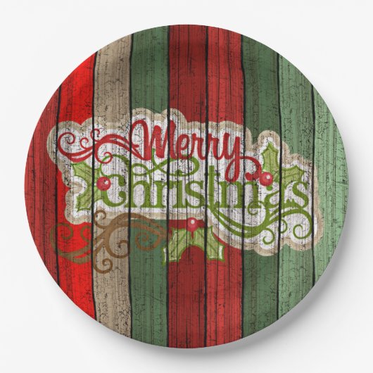Dunkelrot-grünes Weathered-Holzplanken-Muster Pappteller (Vorderseite)