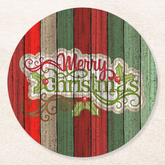 Dunkelrot-grünes Weathered-Holzplanken-Muster Runder Pappuntersetzer (Vorderseite)