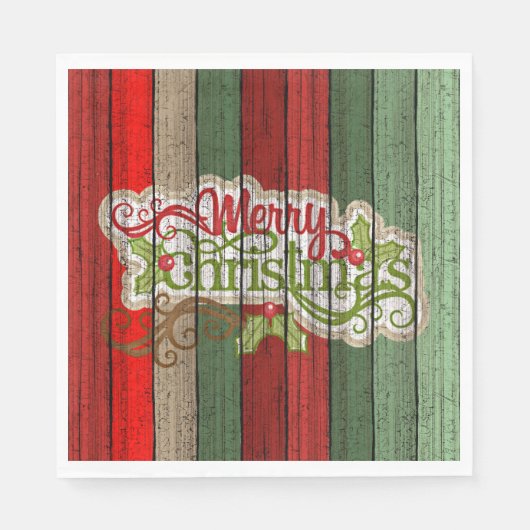 Dunkelrot-grünes Weathered-Holzplanken-Muster Serviette (Vorderseite)