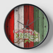 Dunkelrot-grünes Weathered-Holzplanken-Muster Uhr (Vorderseite)