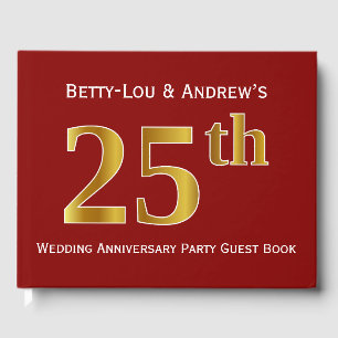 Dunkelrot, Imitats Gold 25. Hochzeitstag Party Gästebuch