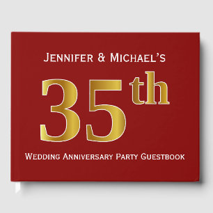 Dunkelrot, Imitats Gold 35. Hochzeitstag Party Gästebuch