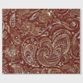 Dunkelrot & Metallic Silber & Gold Blumen Paisley Geschenkpapier (Flach)