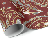 Dunkelrot & Metallic Silber & Gold Blumen Paisley Geschenkpapier (Rolleneckpunkt)