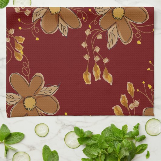 Dunkelrot mit brauner Blume Handtuch (Gefaltet)