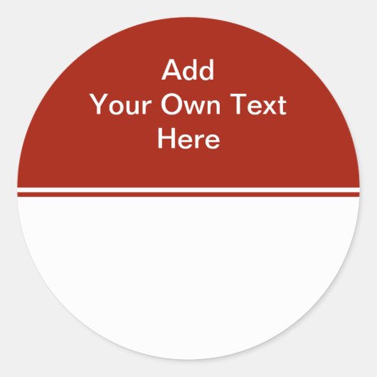 Dunkelrot mit weißem Bereich und Text. Runder Aufkleber (Vorderseite)