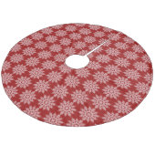 Dunkelrot mit weißem Schneeflocken Baumrock Fleece Weihnachtsbaumdecke (Schrägansicht)