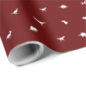 Dunkelrot mit weißen Dinosaurier-Silhouetten Geschenkpapier (Rolleneckpunkt)