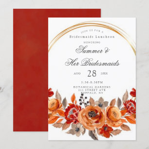 Dunkelrot Orange Florales Gold Brautjungfern-Essen Einladung