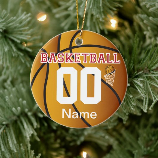 Dunkelrot personalisieren Basketball mit Anzahl Keramikornament (Baum)