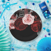 Dunkelrot-rosa Blume Blumengrün Hochzeit Pappteller (Party)