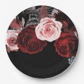 Dunkelrot-rosa Blume Blumengrün Hochzeit Pappteller (Vorderseite)