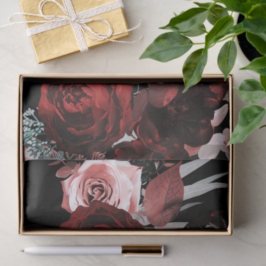 Dunkelrot-rosa Blume Blumengrün Hochzeit Seidenpapier (Geschenk)