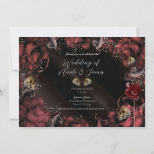 Dunkelrot rostige Rosen und Totenköpfe - Gothic-Ho Einladung