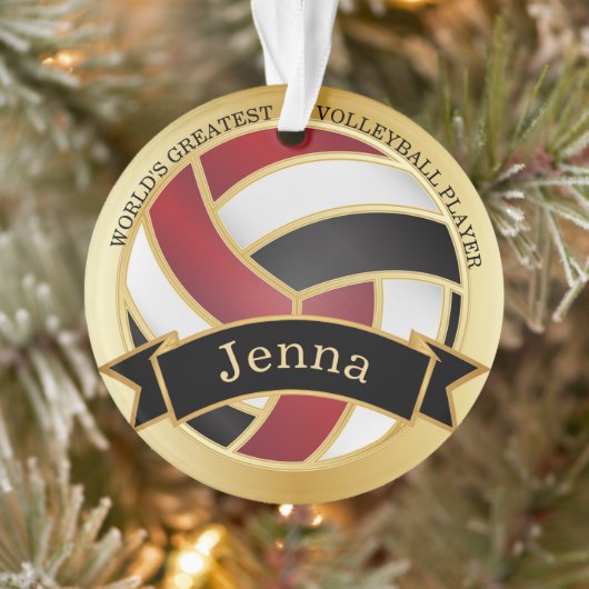 Dunkelrot, Schwarz und Gold Volleyball | DIY Name Ornament (Baum)