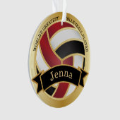 Dunkelrot, Schwarz und Gold Volleyball | DIY Name Ornament (Vorderseite)