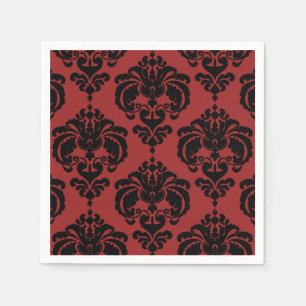 Dunkelrot schwarze Damast-Vintage-Hochzeitsfeier Serviette