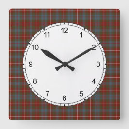 Dunkelrot und blauer Fraser von Lovat Tartan Quadratische Wanduhr