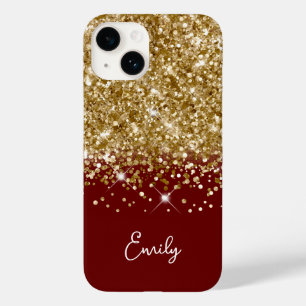 Dunkelrot und Gold Glitzer Glam Case-Mate iPhone 14 Hülle