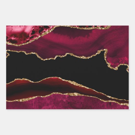 Dunkelrot und Gold Glitzer Marmorsäle Agate Geschenkpapier Set (Vorderseite 3)