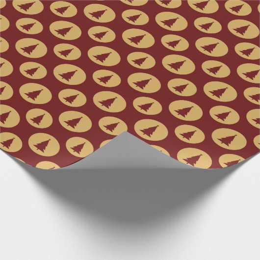 Dunkelrot und goldenes Weihnachtsbaummuster Geschenkpapier (Ecke)