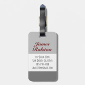 Dunkelrot und grau Monogramm, personalisieren Gepäckanhänger (Rückseite vertikal)