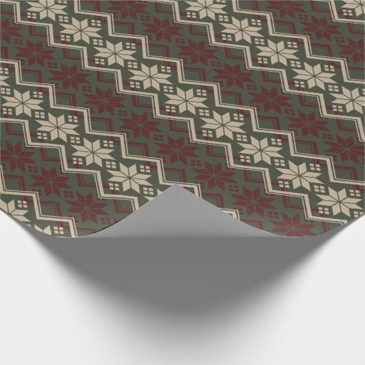 DUNKELROT UND GRÜNE DIAMOND FERIENPATTER GESCHENKPAPIER (Ecke)