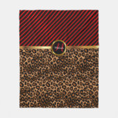 Dunkelrot und Leopard-Tierdruck in Monogramm Fleecedecke (Vorderseite)