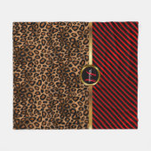 Dunkelrot und Leopard-Tierdruck in Monogramm Fleecedecke (Vorderseite (Horizontal))