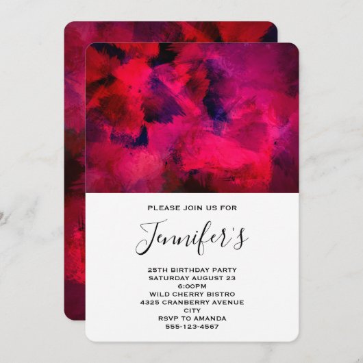 Dunkelrot und Lila Abstrakter Geburtstag Einladung (Vorne/Hinten)