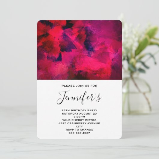 Dunkelrot und Lila Abstrakter Geburtstag Einladung (Stehend Vorderseite)