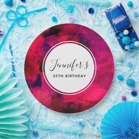 Dunkelrot und Lila kühl Moderner Abstrakter Geburt Pappteller (Party)