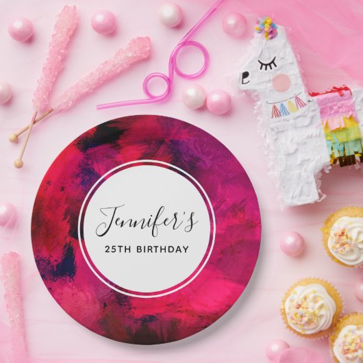 Dunkelrot und Lila kühl Moderner Abstrakter Geburt Pappteller (Party)