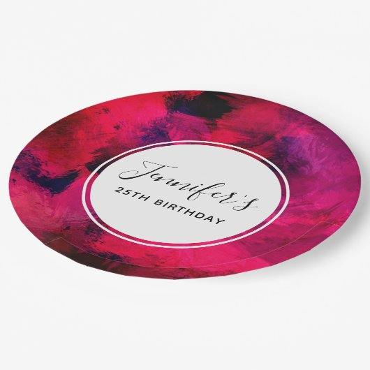 Dunkelrot und Lila kühl Moderner Abstrakter Geburt Pappteller (Schrägansicht)