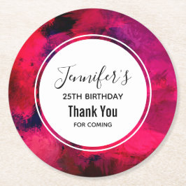 Dunkelrot und Lila kühl Moderner Abstrakter Geburt Runder Pappuntersetzer