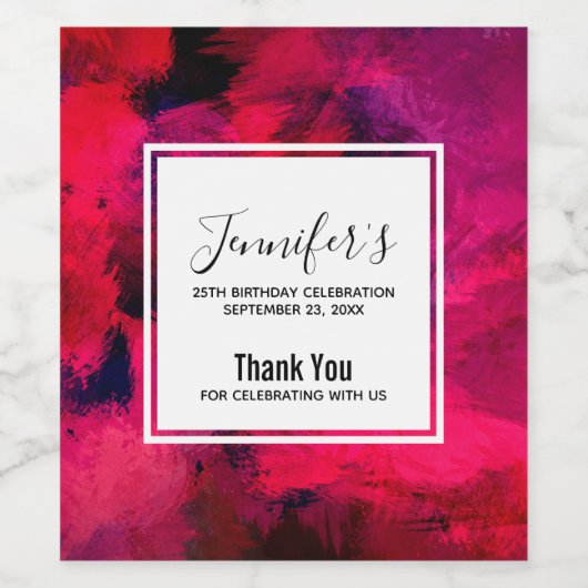 Dunkelrot und Lila kühl Moderner Abstrakter Geburt Weinetikett (Einzelnes Label)