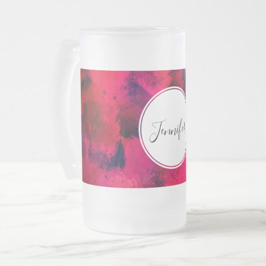 Dunkelrot und Lila kühl und modern Abstrakt Mattglas Bierglas (Vorderseite Links)