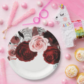 Dunkelrot und rosa Blumengrün Weiße Hochzeit Pappteller (Party)