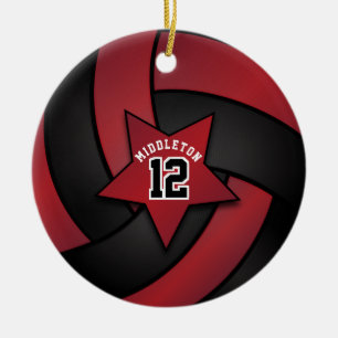 Dunkelrot und schwarzer Star-Volleyball Keramik Ornament