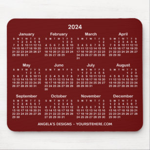 Dunkelrot und Weiß 2024 Kalender - Werbeaktion Mousepad