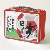 Dunkelrot und Weiß-Fußball-⚽ Metall Lunch Box (Vorderseite)