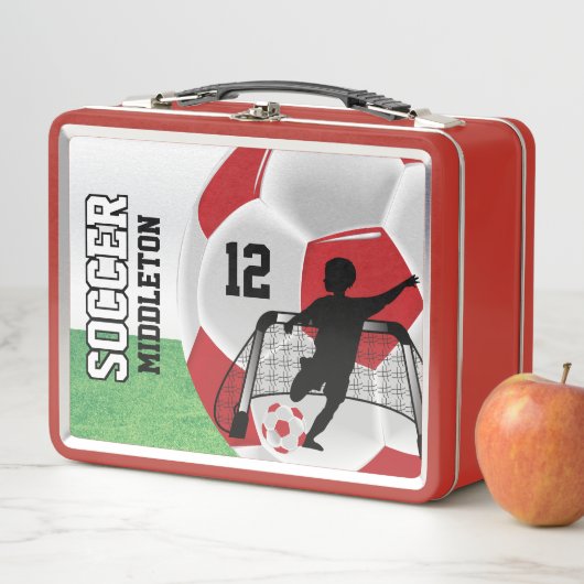 Dunkelrot und Weiß-Fußball-⚽ Metall Lunch Box (Beispiel)