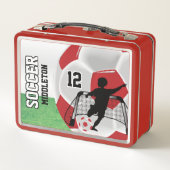 Dunkelrot und Weiß-Fußball-⚽ Metall Lunch Box (Rückseite)