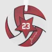 Dunkelrot und Weiß Volleyball 3 | DIT-Name Ornament (Rückseite)