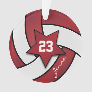 Dunkelrot und Weiß Volleyball 3   DIT-Name Ornament