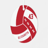 Dunkelrot und Weißer Volleyball Ornament Aus Metall (Vorderseite links)